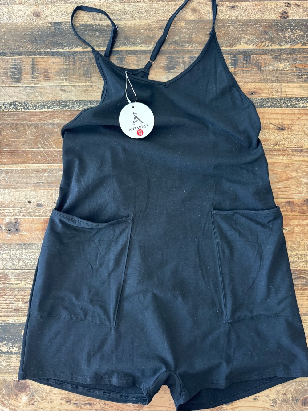 NWT Anrabess Black Sleeveless Romper with Front Pockets